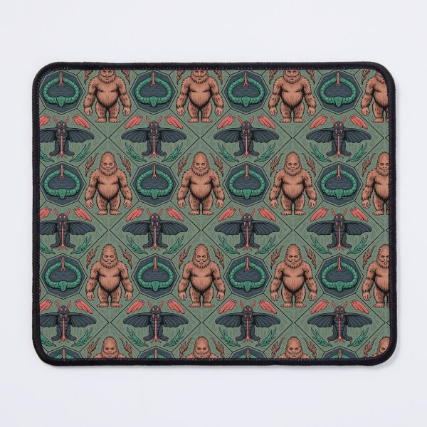 Item preview, Cryptid Mythical Creatures Seamless Pattern | Bigfoot Mothman Serpent Hexagon Green designed and sold by Midnight Veil Designs.