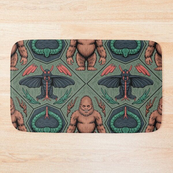 Item preview, Cryptid Mythical Creatures Seamless Pattern | Bigfoot Mothman Serpent Hexagon Green designed and sold by Midnight Veil Designs.