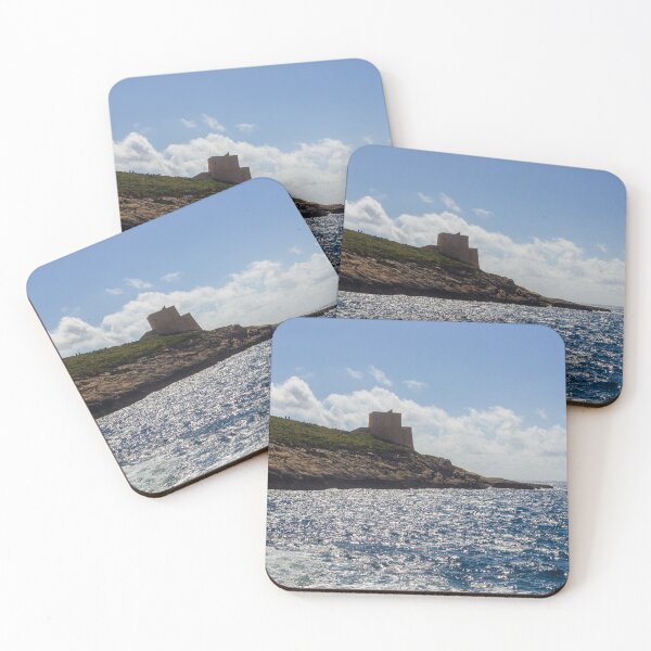 Item preview, Historic Coastal Watchtower On Rocky Headland Over Sparkling Blue Sea Under Sunny Sky And Clouds designed and sold by Nmallia.