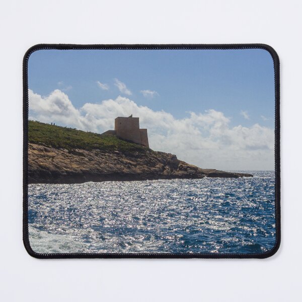 Item preview, Historic Coastal Watchtower On Rocky Headland Over Sparkling Blue Sea Under Sunny Sky And Clouds designed and sold by Nmallia.