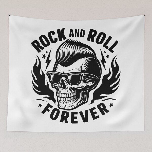 Item preview, Rockabilly Skull Rock and Roll Forever Retro Greaser Art designed and sold by Cat-butt-shirts.