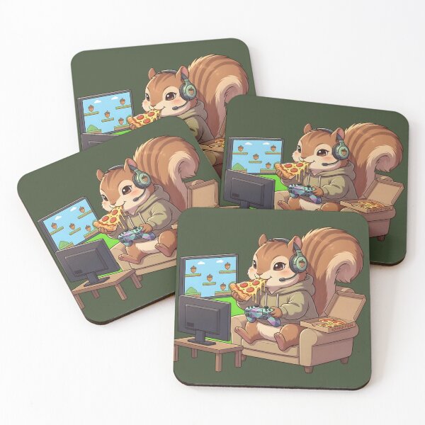 Item preview, Cute Squirrel Gamer Enjoying Pizza & Playtime - Chibi Gaming Session designed and sold by WalterAdd.