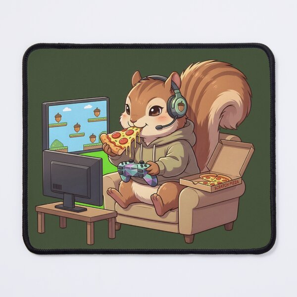 Item preview, Cute Squirrel Gamer Enjoying Pizza & Playtime - Chibi Gaming Session designed and sold by WalterAdd.