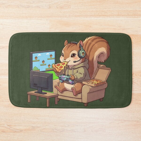 Item preview, Cute Squirrel Gamer Enjoying Pizza & Playtime - Chibi Gaming Session designed and sold by WalterAdd.