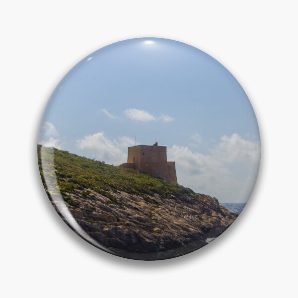 Item preview, Historic Coastal Watchtower On Rocky Headland Over Sparkling Blue Sea Under Sunny Sky And Clouds designed and sold by Nmallia.