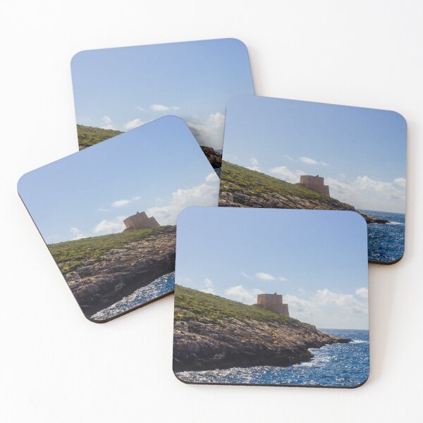 Item preview, Historic Coastal Watchtower On Rocky Headland Over Sparkling Blue Sea Under Sunny Sky And Clouds designed and sold by Nmallia.