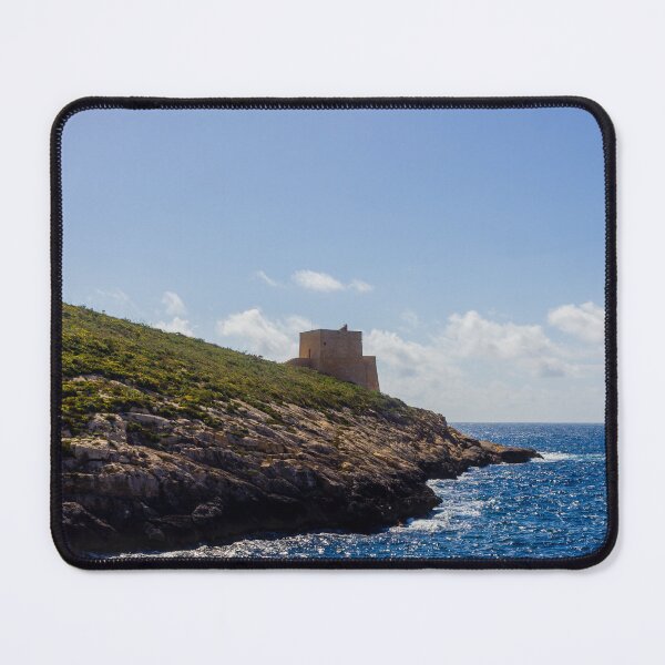 Item preview, Historic Coastal Watchtower On Rocky Headland Over Sparkling Blue Sea Under Sunny Sky And Clouds designed and sold by Nmallia.