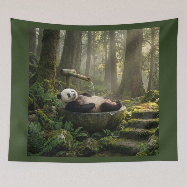 Item preview, Panda Bathes in Shishi Odoshi Fountain designed and sold by Tridentulus.