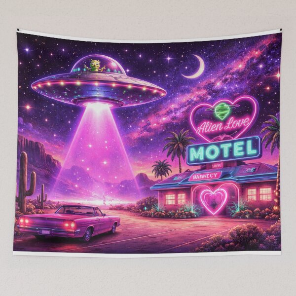 Item preview, Alien Love Motel UFO in Neon Desert Dreamscape designed and sold by CLOUTKULT.