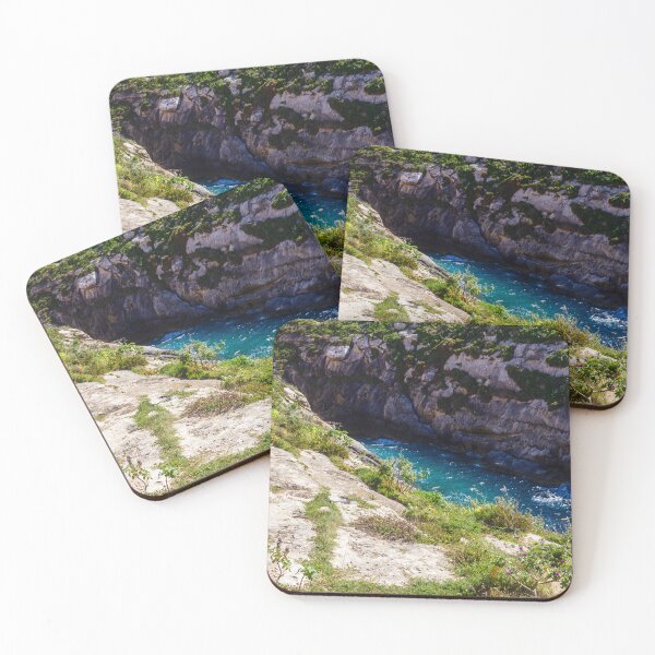 Item preview, Sunlit Rocky Coastal Inlet With Turquoise Water, Wildflowers and Rugged Limestone Cliffs designed and sold by Nmallia.