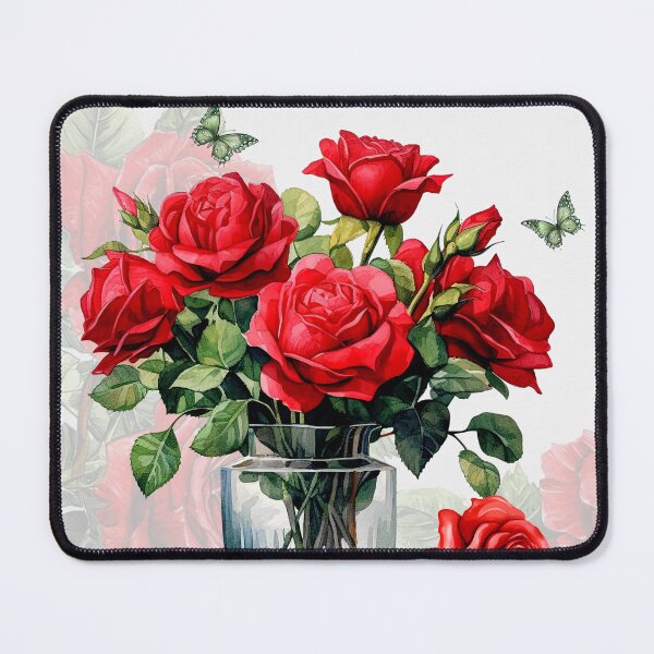 Item preview, Vase of Red Roses and Butterflies designed and sold by SalonOfArt.