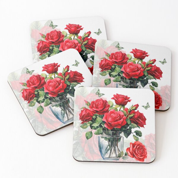 Item preview, Vase of Red Roses and Butterflies designed and sold by SalonOfArt.