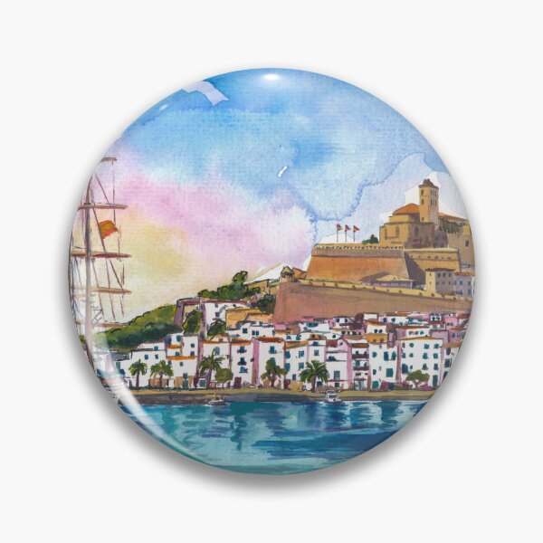Item preview, Ibiza Old Town Harbor Painting – Mediterranean Coastal Wall Art with Beach, Palm & Sea View designed and sold by artshop77.