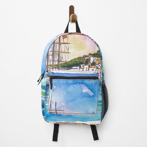 Item preview, Ibiza Old Town Harbor Painting – Mediterranean Coastal Wall Art with Beach, Palm & Sea View designed and sold by artshop77.