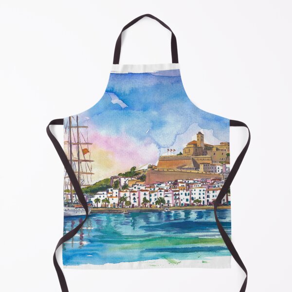 Item preview, Ibiza Old Town Harbor Painting – Mediterranean Coastal Wall Art with Beach, Palm & Sea View designed and sold by artshop77.
