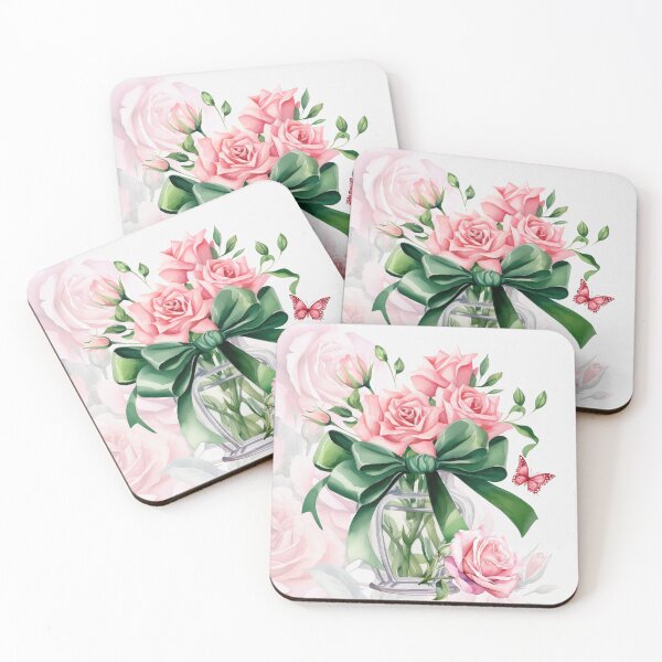 Item preview, Vase of Pink Roses and Butterflies designed and sold by SalonOfArt.