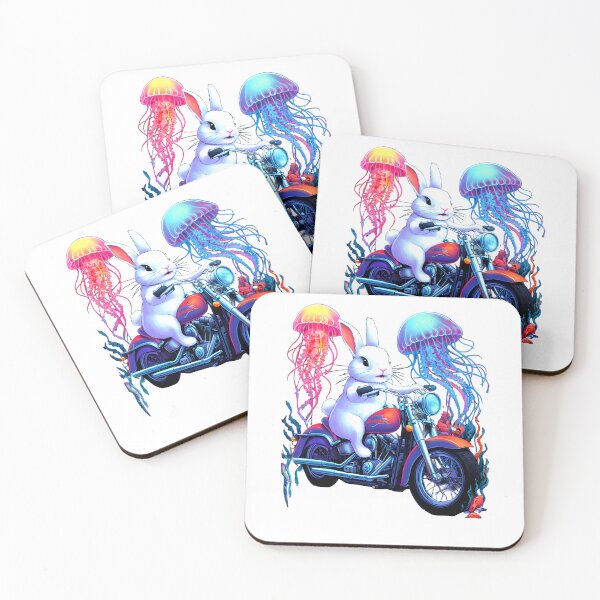 Item preview, Jellyfish and kawaii rabbit on a motorcycle designed and sold by madevdine.