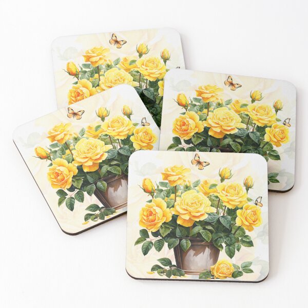 Item preview, Pot of Yellow Roses with Butterflies designed and sold by SalonOfArt.