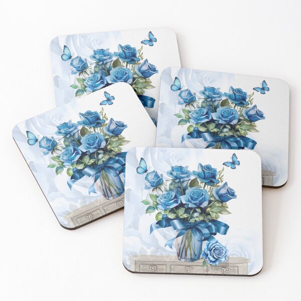 Item preview, Vase of Blue Roses with Butterflies designed and sold by SalonOfArt.