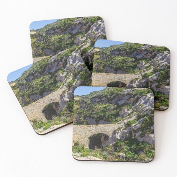 Item preview, Ancient Stone Arch Bridge and Steep Staircase Over a Rocky Green Mediterranean Ravine designed and sold by Nmallia.