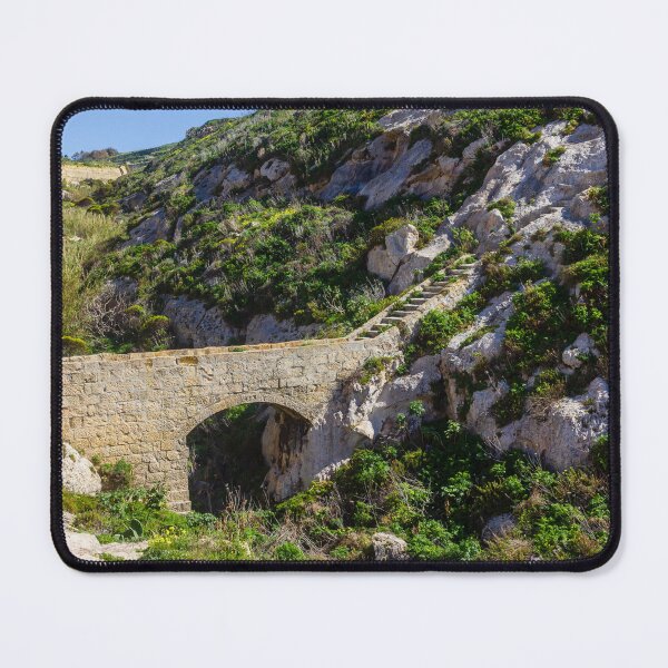 Item preview, Ancient Stone Arch Bridge and Steep Staircase Over a Rocky Green Mediterranean Ravine designed and sold by Nmallia.