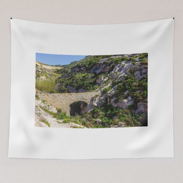 Item preview, Ancient Stone Arch Bridge and Steep Staircase Over a Rocky Green Mediterranean Ravine designed and sold by Nmallia.