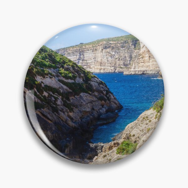 Item preview, Dramatic Rocky Cliffs and Blue Cove Overlooking Clear Mediterranean Sea on Sunny Day designed and sold by Nmallia.