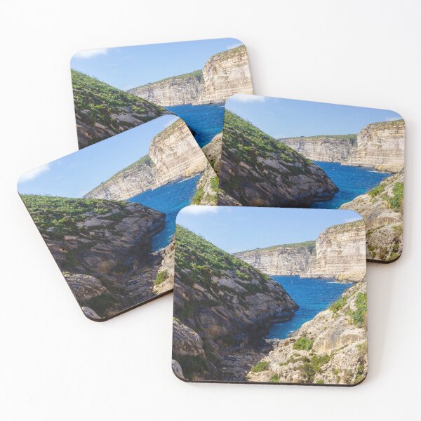 Item preview, Dramatic Rocky Cliffs and Blue Cove Overlooking Clear Mediterranean Sea on Sunny Day designed and sold by Nmallia.