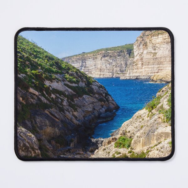 Item preview, Dramatic Rocky Cliffs and Blue Cove Overlooking Clear Mediterranean Sea on Sunny Day designed and sold by Nmallia.