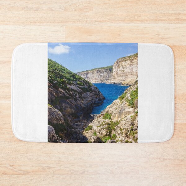 Item preview, Dramatic Rocky Cliffs and Blue Cove Overlooking Clear Mediterranean Sea on Sunny Day designed and sold by Nmallia.