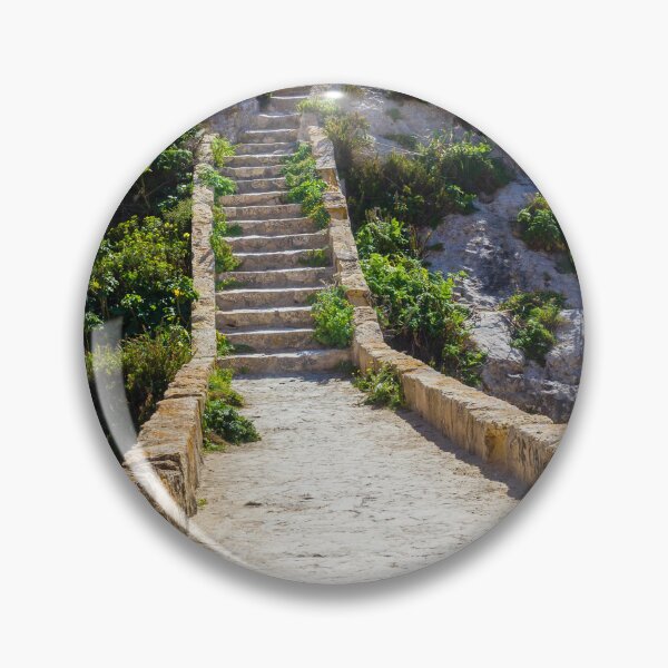 Item preview, Stone Steps and Narrow Pathway Leading Up Rocky Cliff Surrounded by Green Mediterranean Vegetation designed and sold by Nmallia.