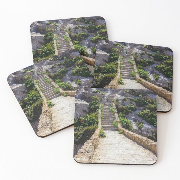 Item preview, Stone Steps and Narrow Pathway Leading Up Rocky Cliff Surrounded by Green Mediterranean Vegetation designed and sold by Nmallia.