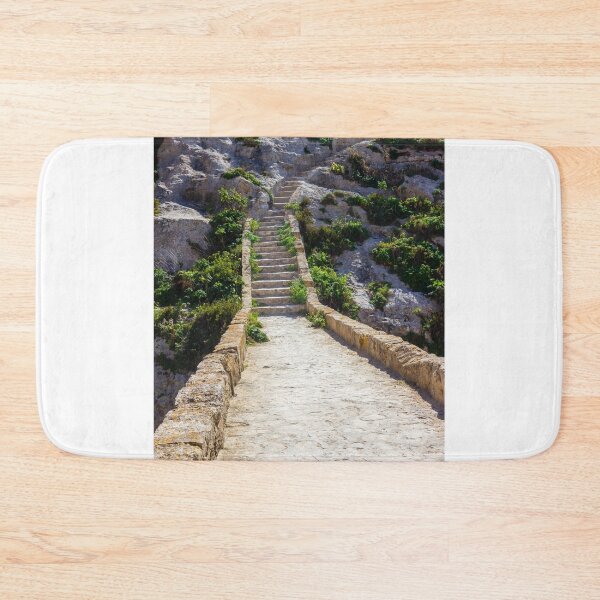 Item preview, Stone Steps and Narrow Pathway Leading Up Rocky Cliff Surrounded by Green Mediterranean Vegetation designed and sold by Nmallia.