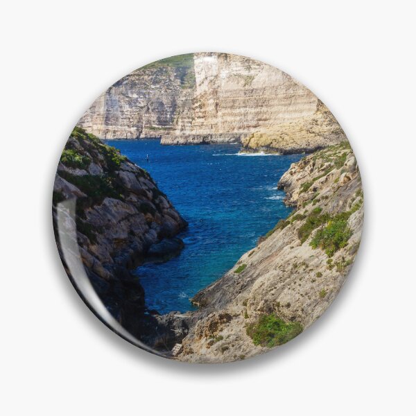 Item preview, Dramatic Rocky Cliffs and Blue Cove Overlooking Clear Mediterranean Sea on Sunny Day designed and sold by Nmallia.