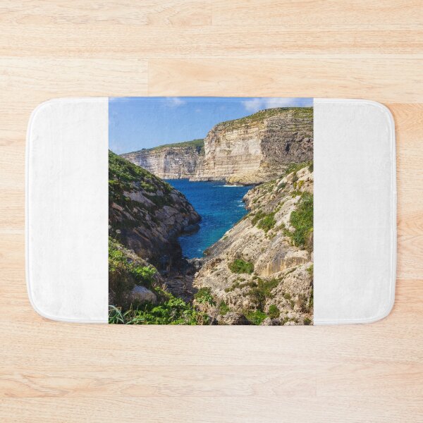 Item preview, Dramatic Rocky Cliffs and Blue Cove Overlooking Clear Mediterranean Sea on Sunny Day designed and sold by Nmallia.