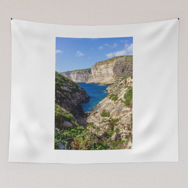 Item preview, Dramatic Rocky Cliffs and Blue Cove Overlooking Clear Mediterranean Sea on Sunny Day designed and sold by Nmallia.