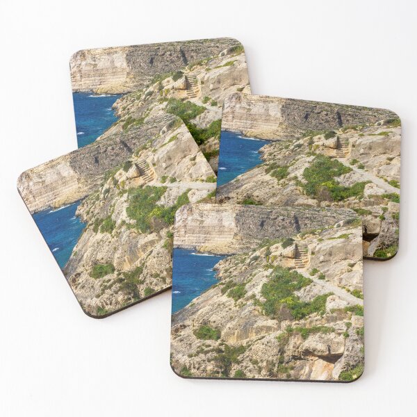 Item preview, Dramatic Rocky Cliffs and Blue Cove Overlooking Clear Mediterranean Sea on Sunny Day designed and sold by Nmallia.