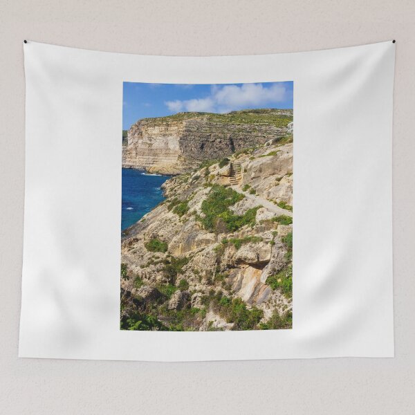 Item preview, Dramatic Rocky Cliffs and Blue Cove Overlooking Clear Mediterranean Sea on Sunny Day designed and sold by Nmallia.