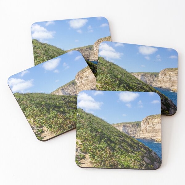 Item preview, Dramatic Rocky Cliffs and Blue Cove Overlooking Clear Mediterranean Sea on Sunny Day designed and sold by Nmallia.