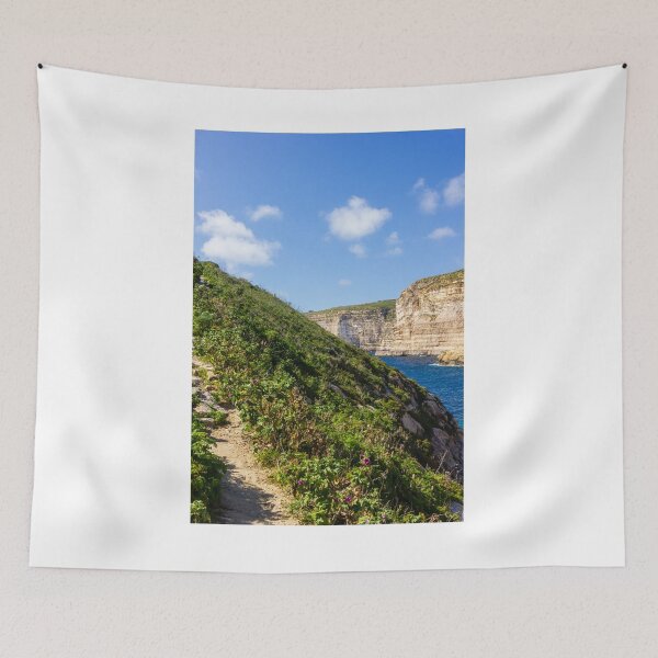 Item preview, Dramatic Rocky Cliffs and Blue Cove Overlooking Clear Mediterranean Sea on Sunny Day designed and sold by Nmallia.