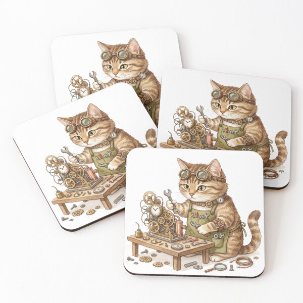 Item preview, Steampunk Tabby Cat Engineer at Work - Clockwork Feline Mechanic designed and sold by AllaMashycheva.