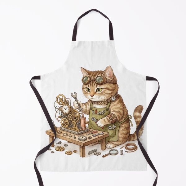 Item preview, Steampunk Tabby Cat Engineer at Work - Clockwork Feline Mechanic designed and sold by AllaMashycheva.
