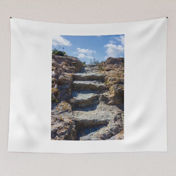 Item preview, Rocky Steps Carved into Cliff Leading Up to Blue Sky and Wildflowers on a Sunny Day designed and sold by Nmallia.