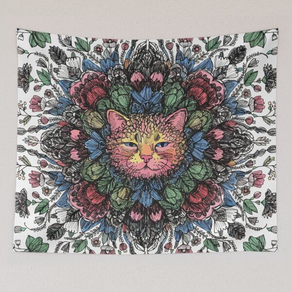 Item preview, Floral Mandala Art cat – Intricate Flower Mandala Design designed and sold by Anime9122.
