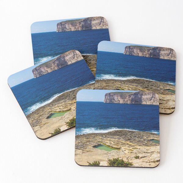 Item preview, Rock Salt Pans and Turquoise Sea Along Dramatic Coastal Cliffs on a Sunny Mediterranean Shoreline designed and sold by Nmallia.