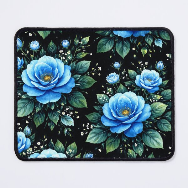 Item preview, Blue Rose Pattern on Black – Bold Floral Aesthetic Design designed and sold by AureliasDesignStudio.