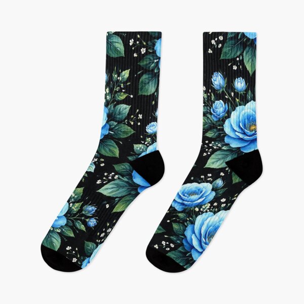 Item preview, Blue Rose Pattern on Black – Bold Floral Aesthetic Design designed and sold by AureliasDesignStudio.
