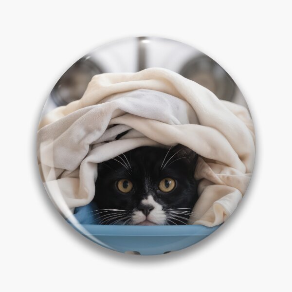 Item preview, Tuxedo Cat Hiding in a Laundry Basket designed and sold by Maria Dryfhout.
