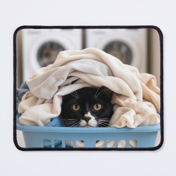 Item preview, Tuxedo Cat Hiding in a Laundry Basket designed and sold by Maria Dryfhout.