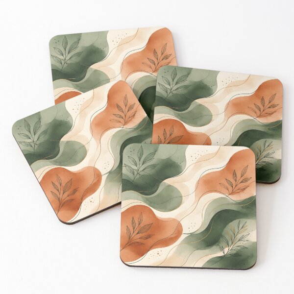 Item preview, Abstract Botanical Line Art | Sage Green and Terracotta Flowing Shapes Minimalist Wall Decor designed and sold by Zaramodo.